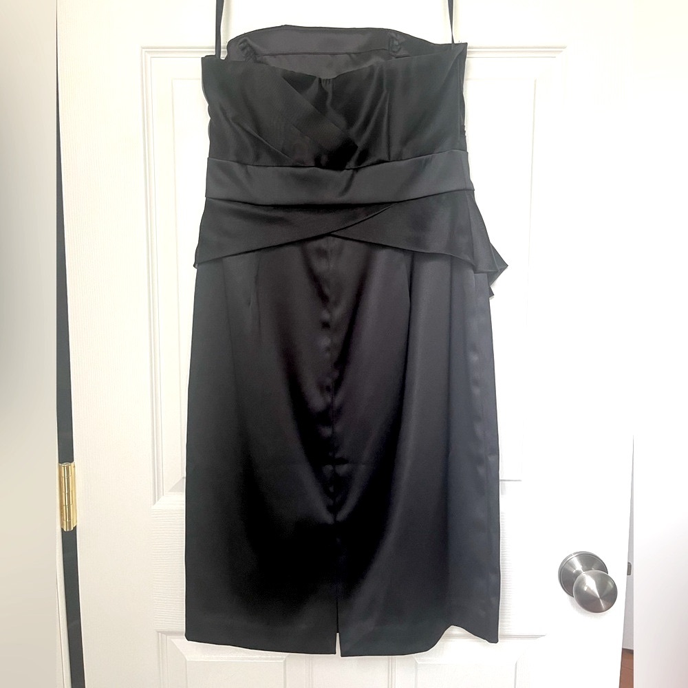 White House Black Market satin strapless cocktail dress. - Picture 2 of 5